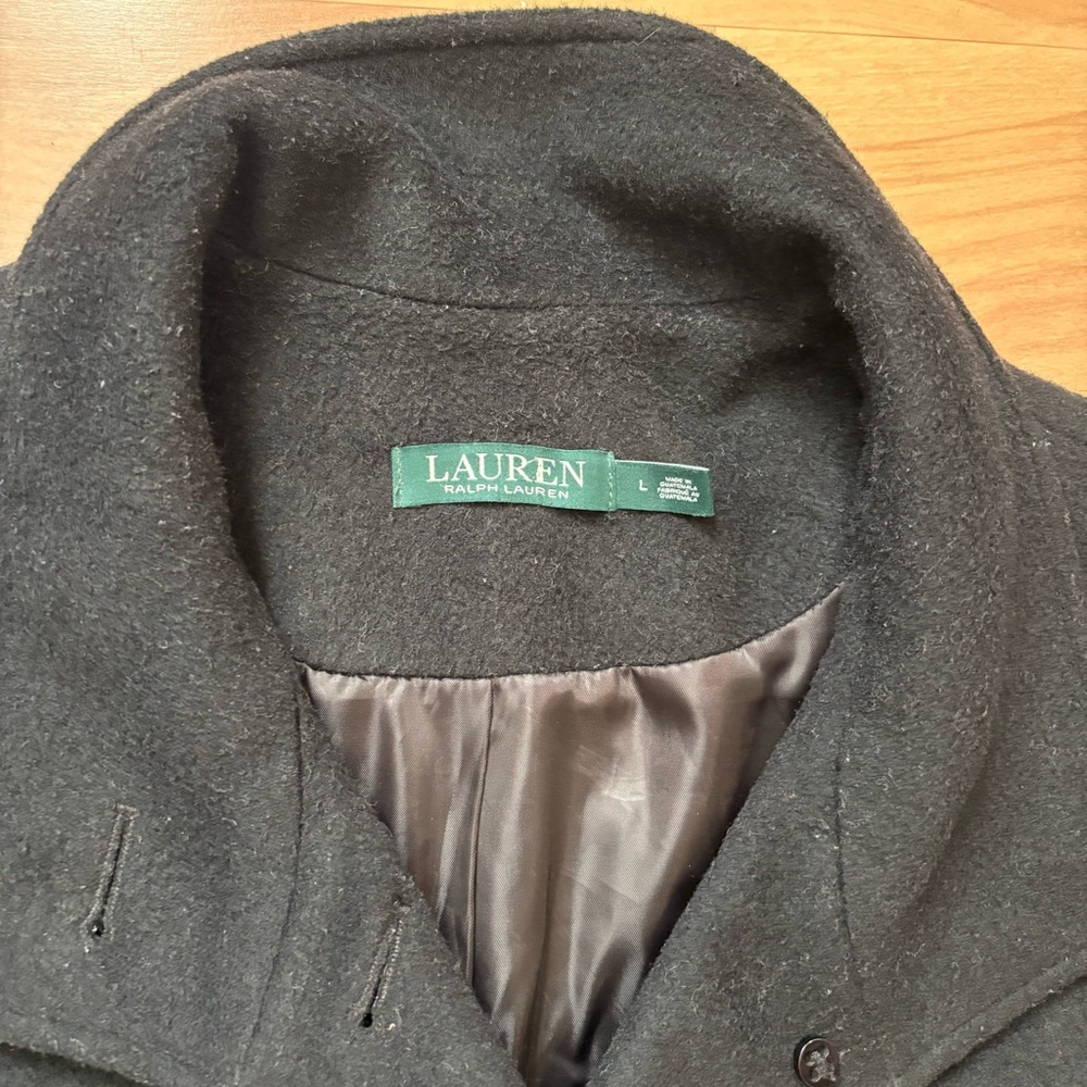 Ralph Lauren Black Wool Blend Car Over Coat Size Large Old Money Preppy Classic - Picture 9 of 15